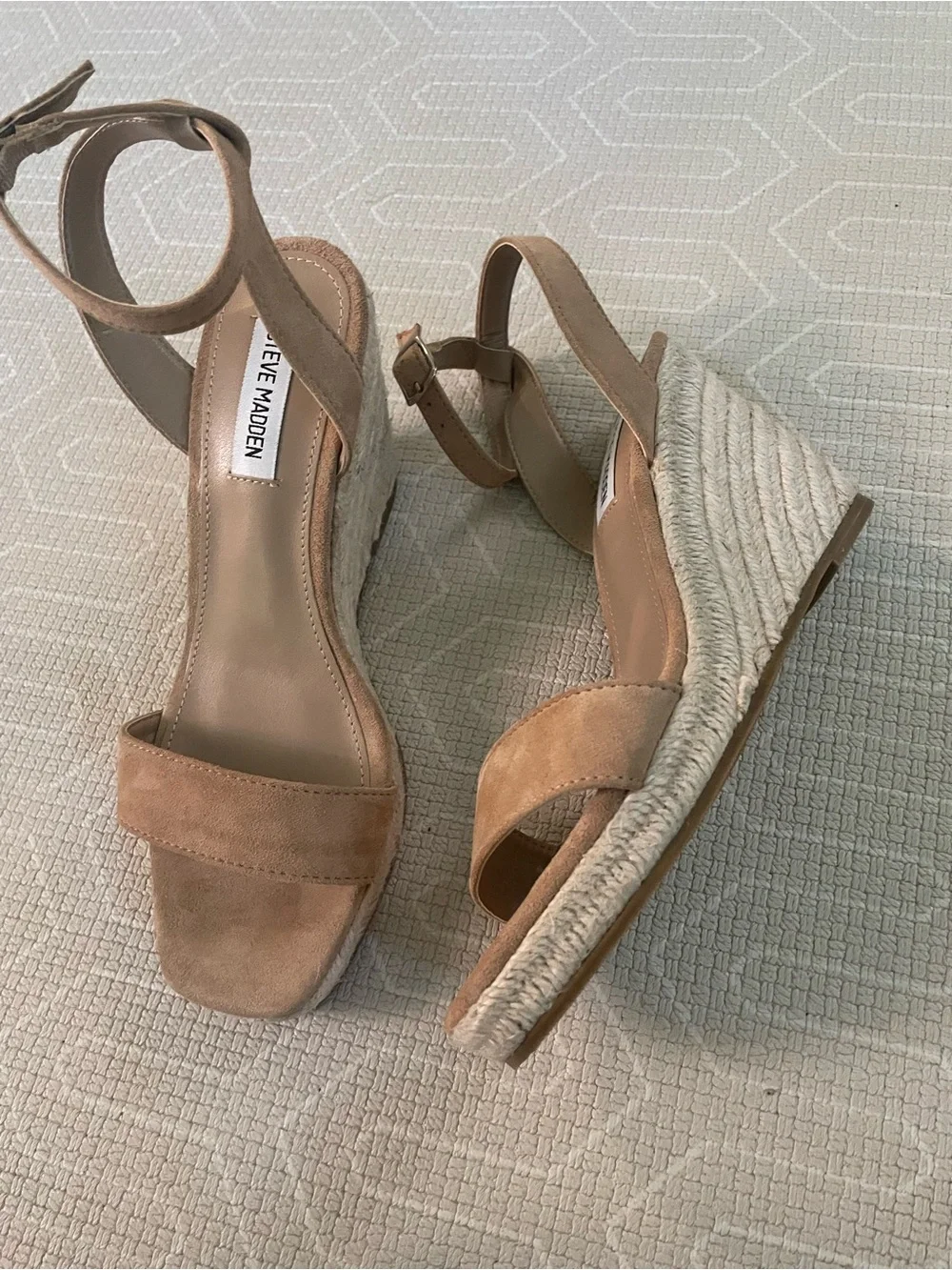 Steve Madden Tan Suede Espadrille Wedge Sandals with Ankle Strap